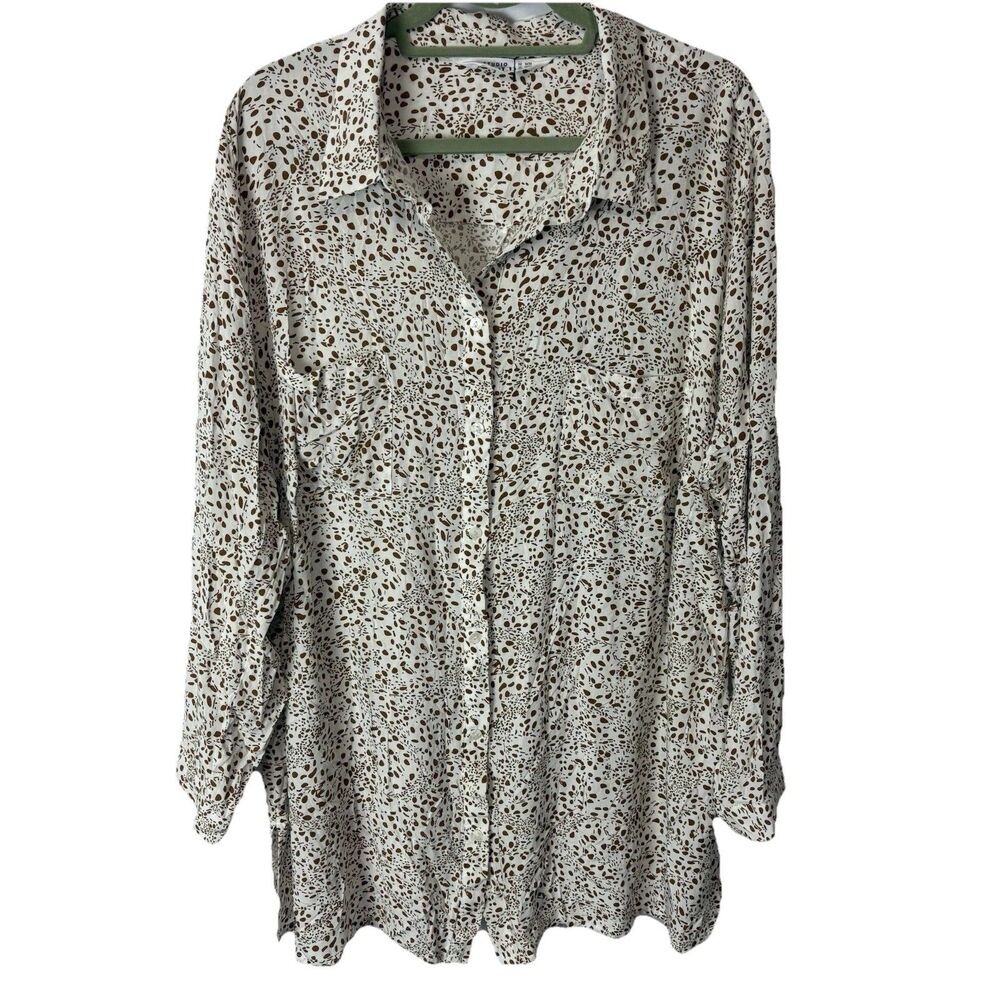 Studio Untold Women’s Floral Viscose Tunic Top 3X Button Roll Tab Sleeve White